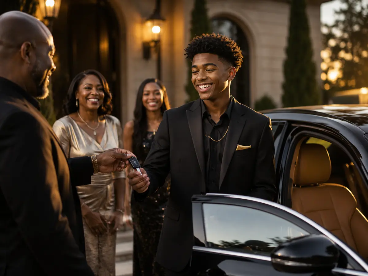 Coming-of-age honoree celebrating a new car made possible by audience-owned deployment revenue