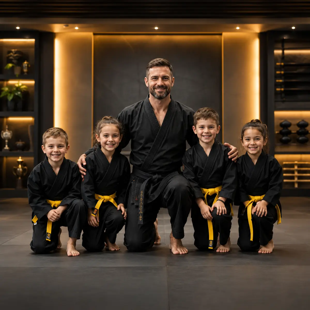 Martial arts instructor with child students