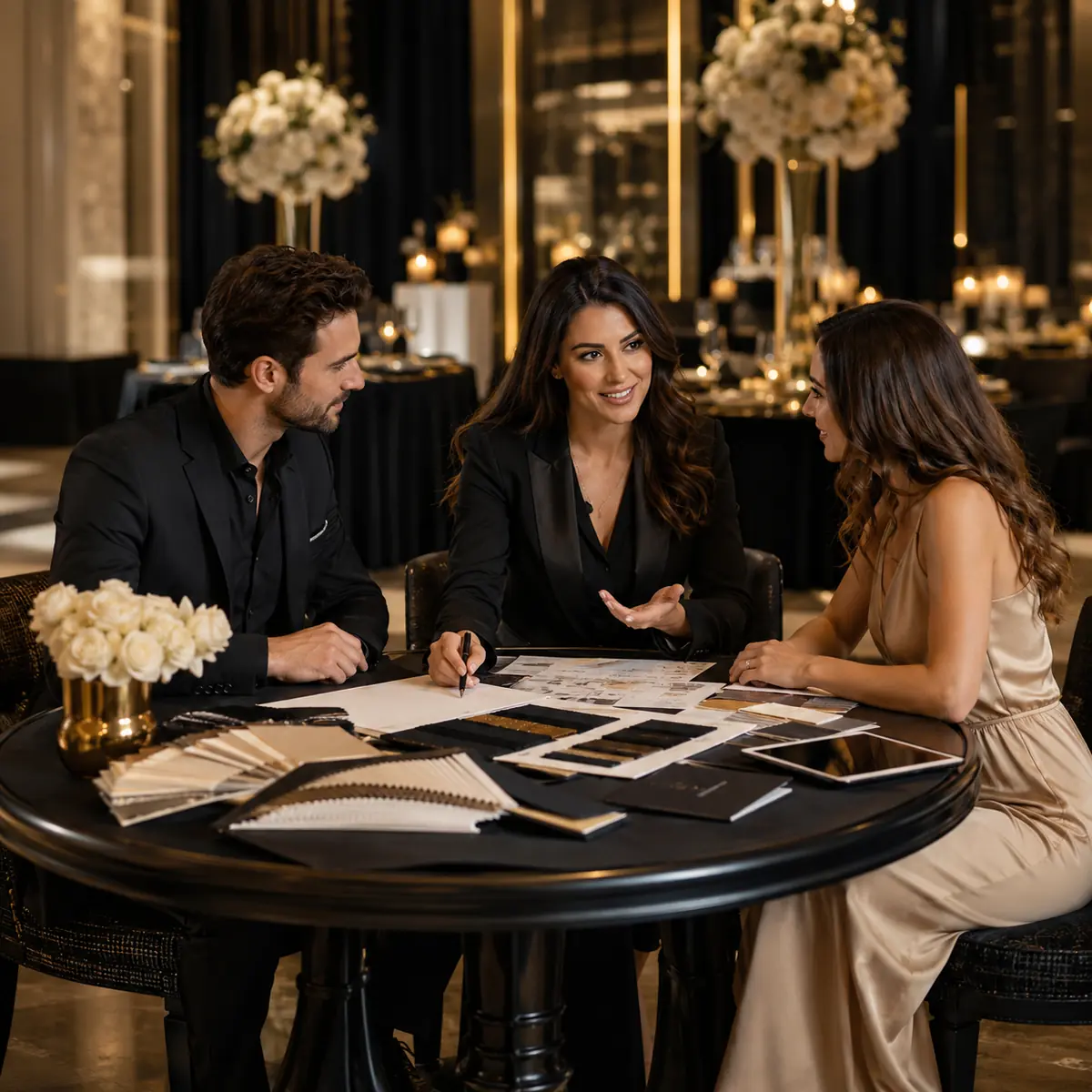 Authorized event planner consulting with a couple