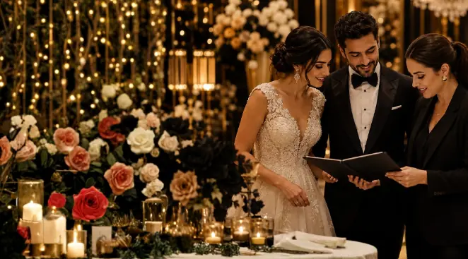 Event planner consulting with a couple