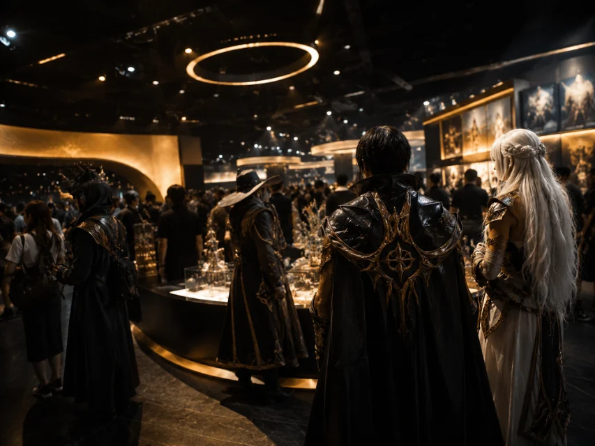 Costumed fans exploring a premium convention and entertainment expo floor