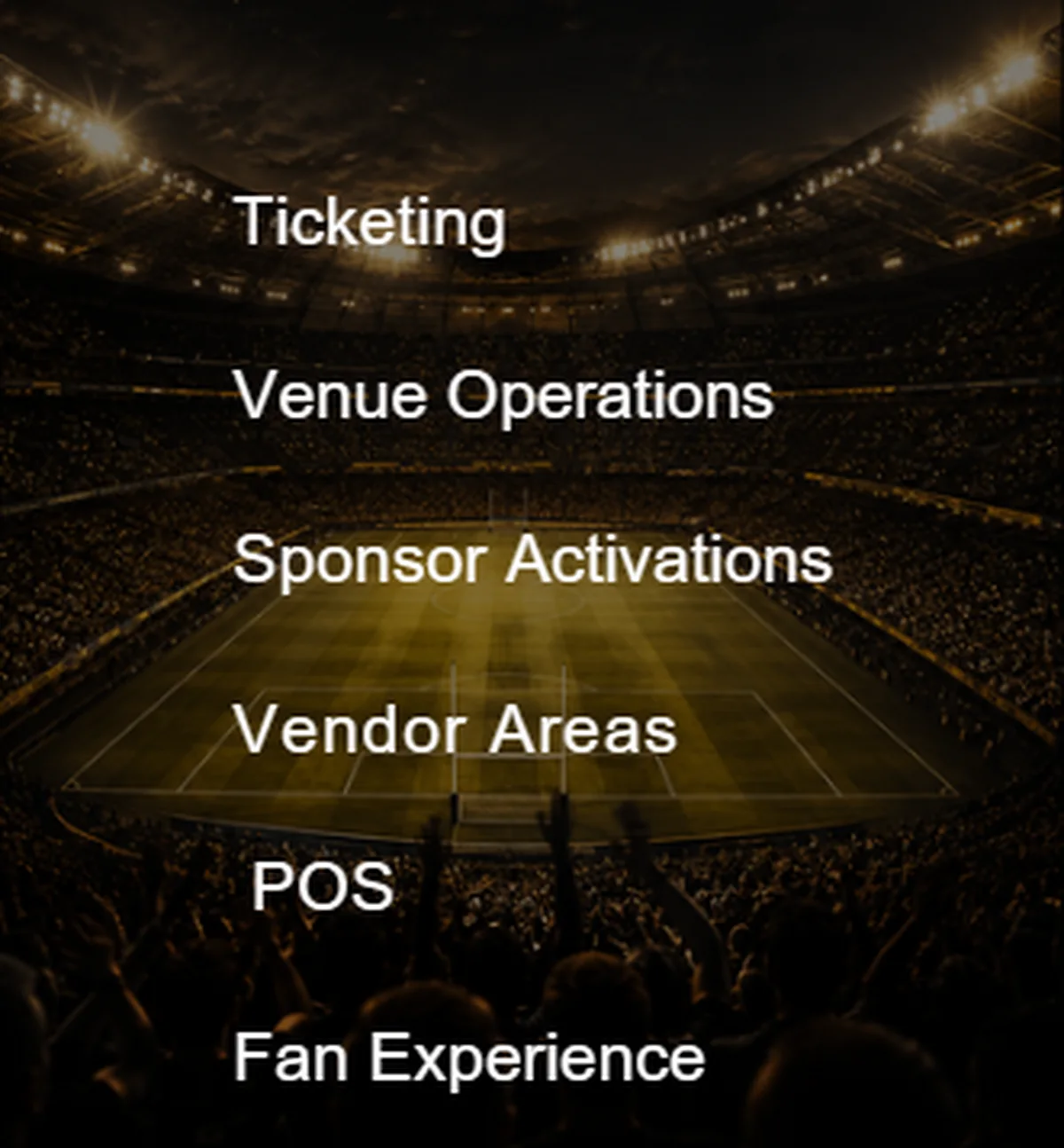 Existing event operations: ticketing, venue operations, POS and concessions, staffing and security, fan experience