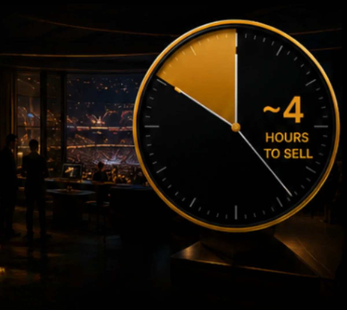 Four-hour live event sales window represented by a gold and black clock