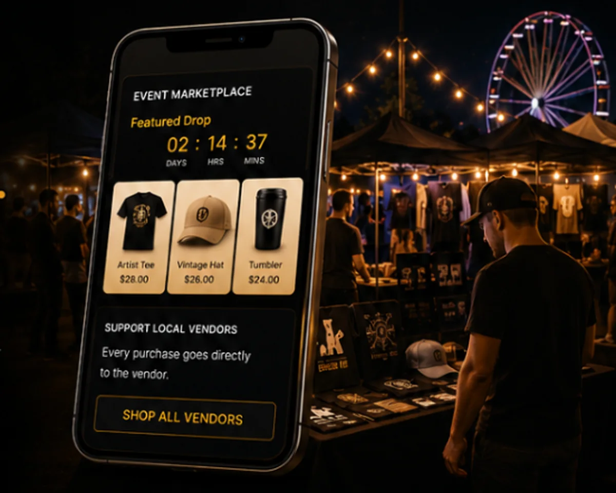 Vendor products featured within an event commerce experience