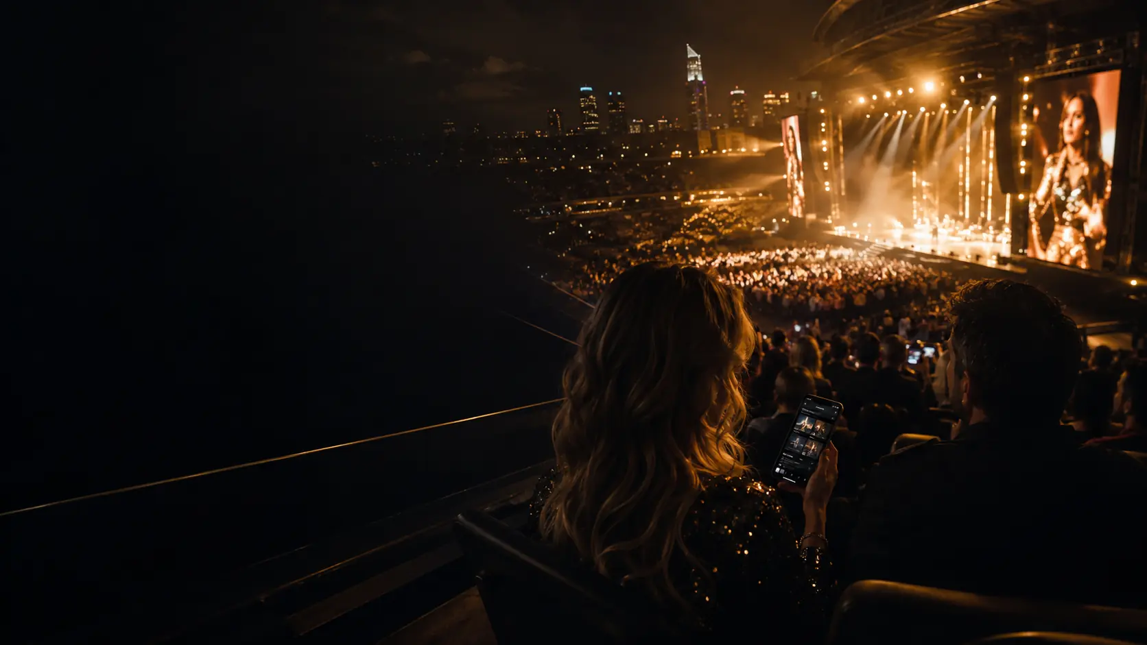 Premium live event arena with audience member using a digital commerce experience